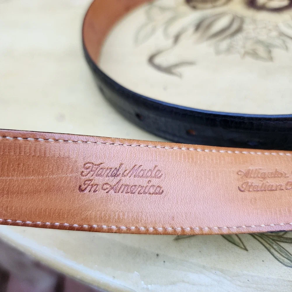 Martin Dingman Sz 42 Black Alligator Grain Italian Calfskin Western Belt Luxury